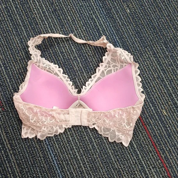 Pink Victoria’s Secret White Lace Halter Top Bra Bralette Small AA-C - Picture 4 of 7